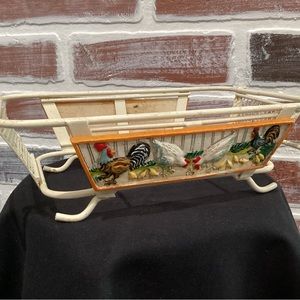 🟡 Vintage Farmhouse Country Setting Napkin Holder - Metal Frame - Roosters Hens